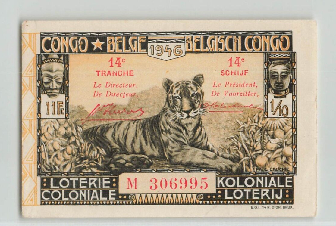 Belgian Congo Lottery Ticket 1946, 11 Francs 14 Tranche / Schijf Handsome Design