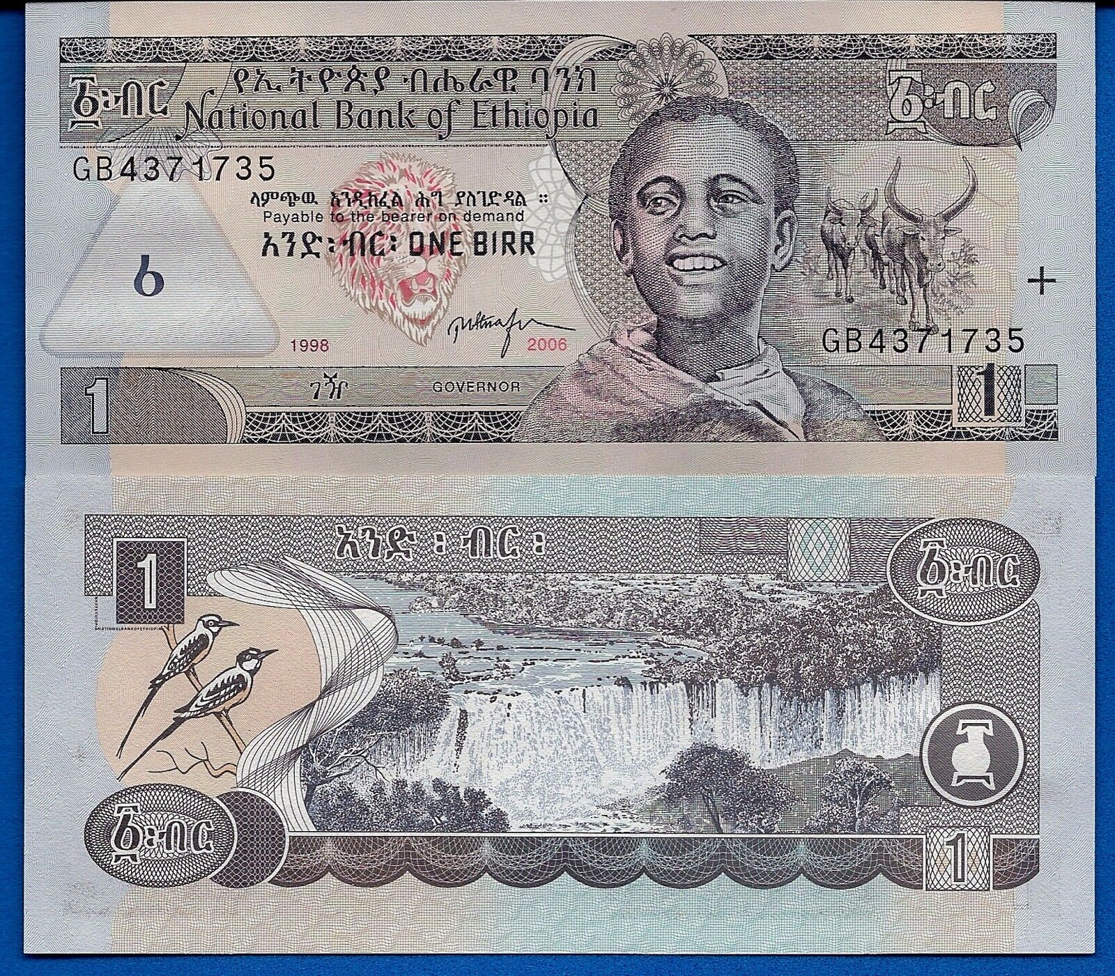 Ethiopia P-46 1 Birr Year 2006 Water Falls Uncirculated Banknote